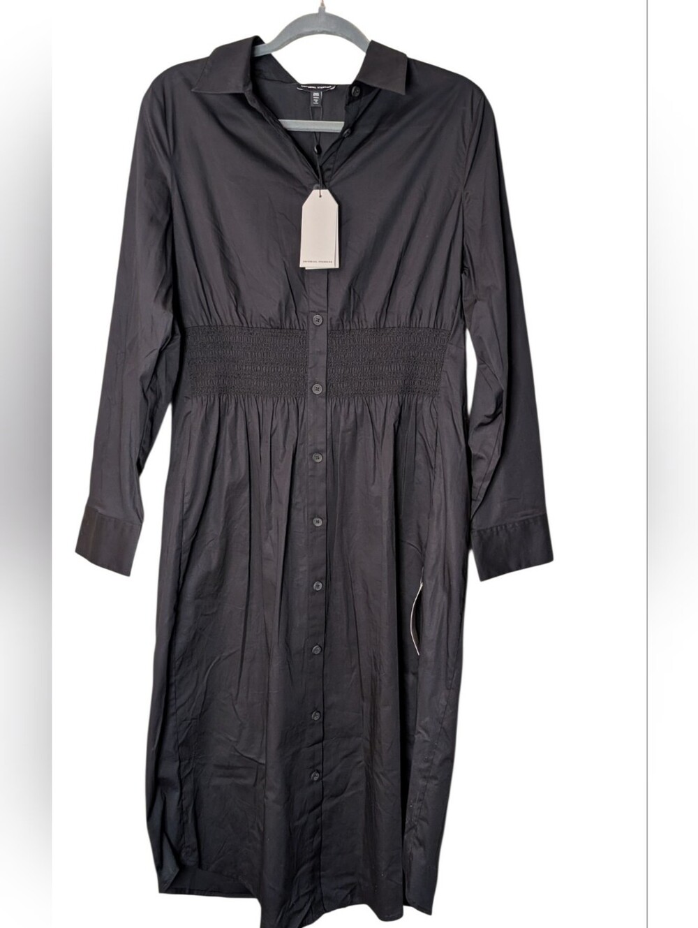 nwt Universal Standard Hamptons Smocked Shirtdress Black Midi Cotton Poplin 2XS